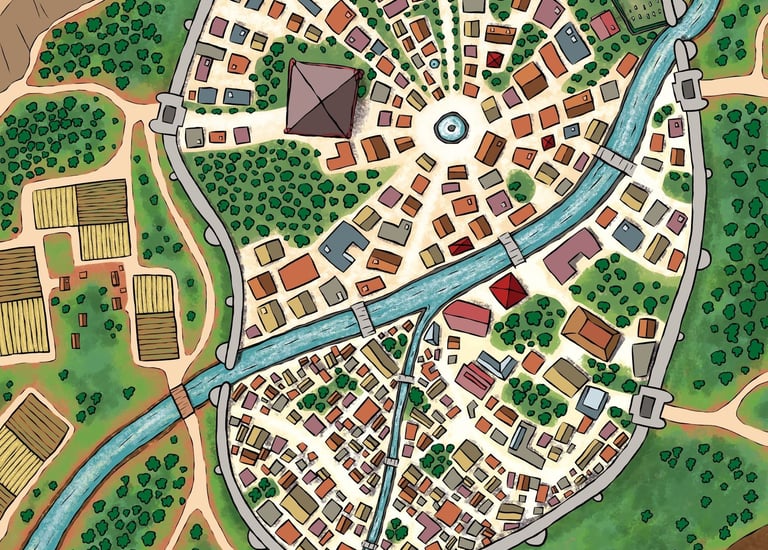 Mapas de ciudad inventada. Digital.