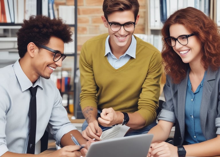 two women sitting at a table looking at a laptop