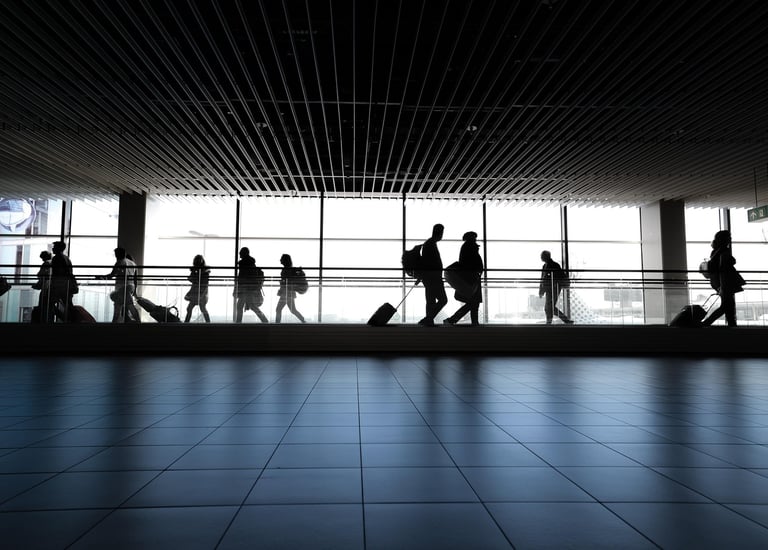 Airport, people walking, waiting