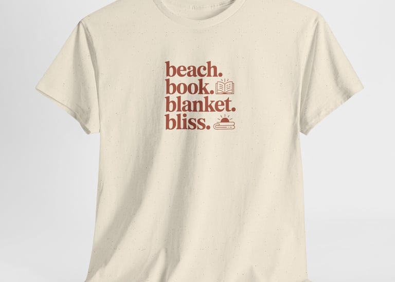 soft creme tshirt with the words beach book blanket bliss