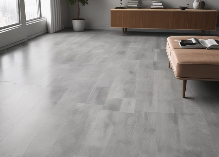 A modern bathroom corner with a white rectangular sink on a wooden countertop. The wall has an artistic geometric patterned backsplash in blue and white. A small potted plant with purple flowers adds a touch of color. The adjacent wall houses a light switch and temperature control panel. The room has a minimalistic design with a natural stone tiled shower area.