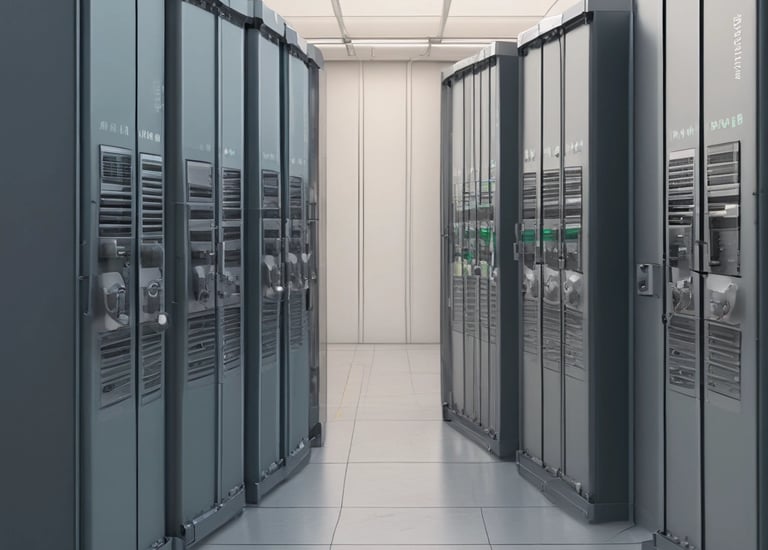 A clear blue sky dominates the image, with the upper segment of a solar panel array visible in the lower part. The structure is supported by sleek metal beams, suggesting a modern, sustainable energy theme.