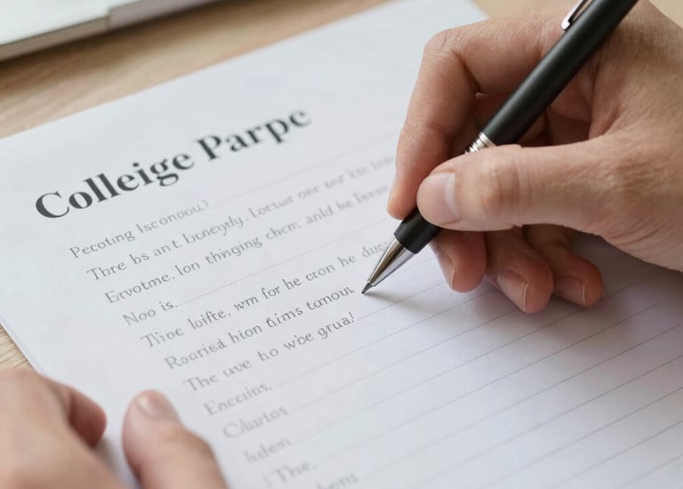 A handwritten personal statement draft with notes and edits around it.