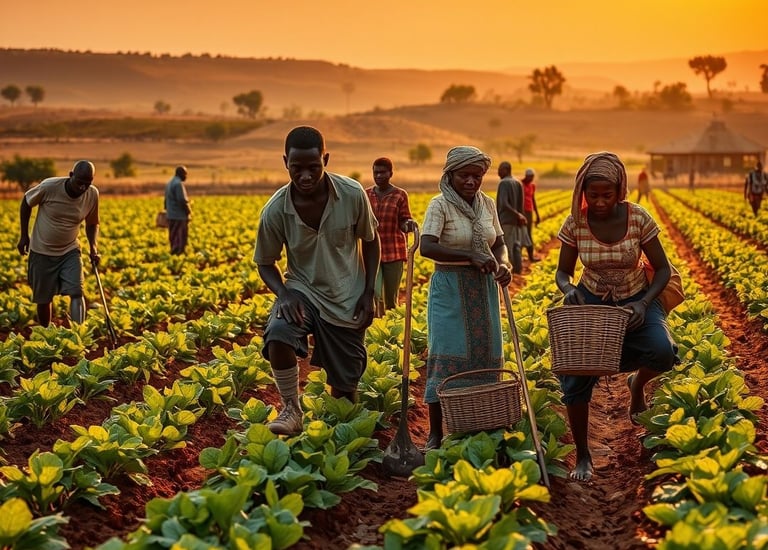 a group of people standing in a field