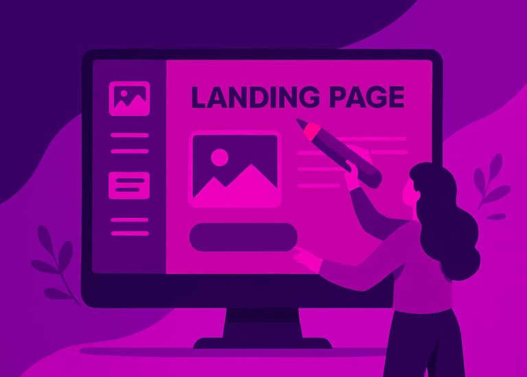 imagem de um figura feminina com um lapis escrevendo Landing Page