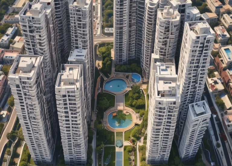 A bustling street in Chennai with real estate signs.