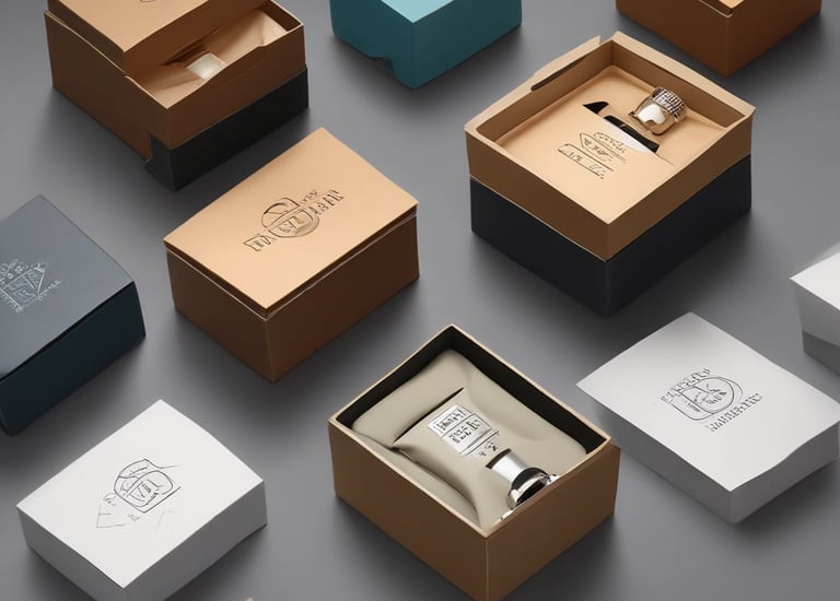 Perfume bottles with custom luxury packaging showcased.