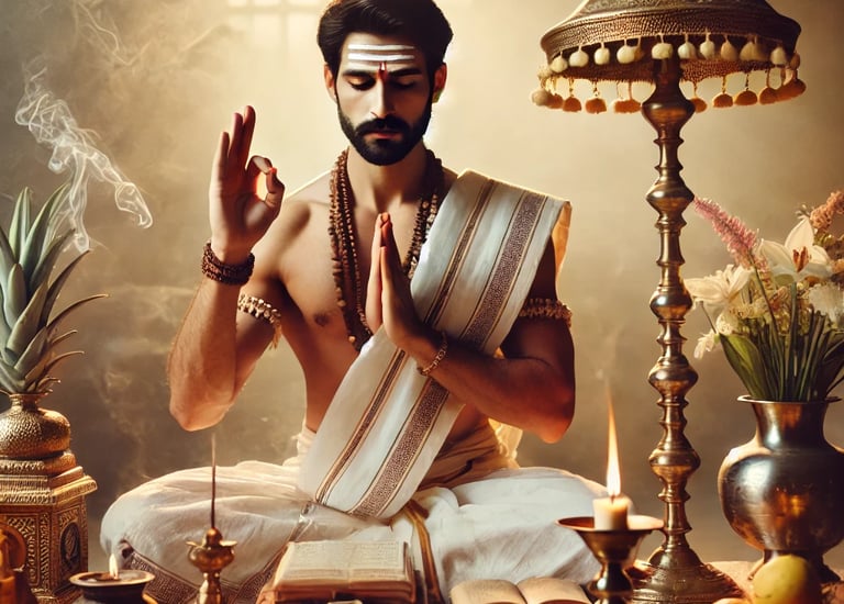 a man sitting in a meditation position with a candle and a candle