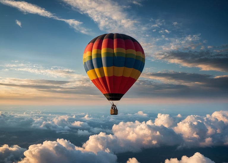 a hot air balloon in the sky with clouds