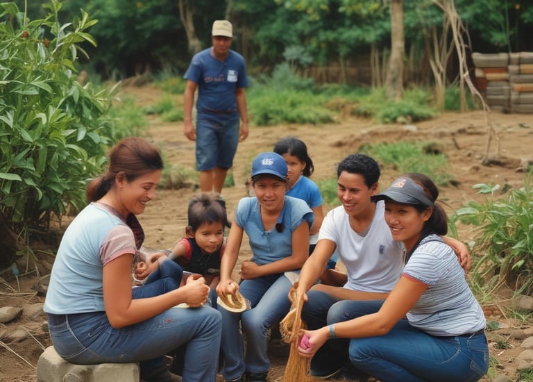 A large group of people gathered outdoors holding flags and signs. There are buildings and trees in the background, with a clear blue sky overhead. The signs and flags prominently feature the colors red, green, black, and white, and some have text related to a campaign or cause.