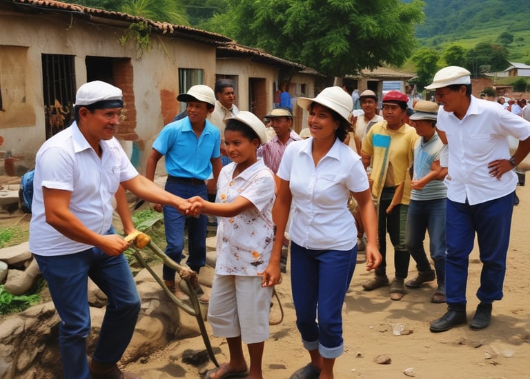 A red poster with white text is pasted on a weathered concrete pole. The background features a pedestrian crossing, suggesting an urban setting. The text on the poster promotes values of decency, equality, and social justice.