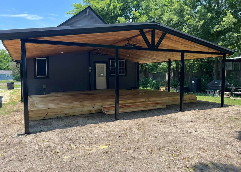 Black Metal Patio with Wood Deck