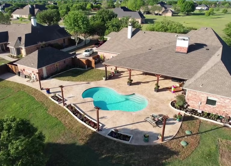 Outdoor Living Space with Pool in a Backyard