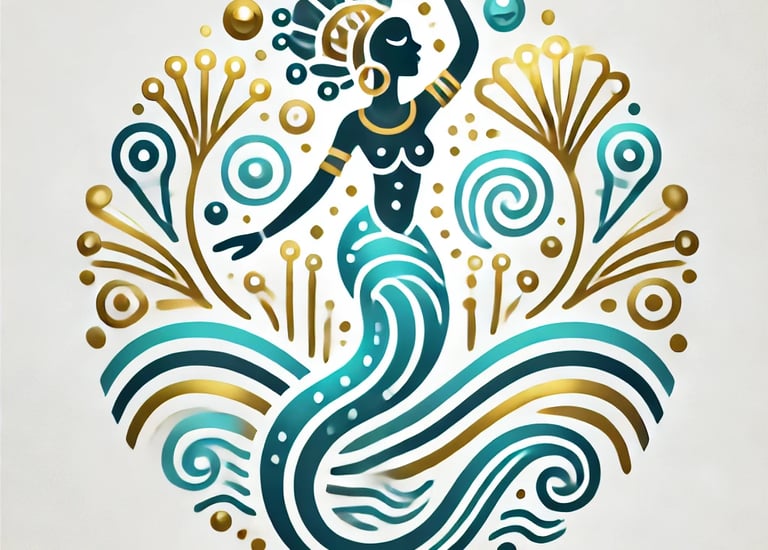 mammy water icon - a water queen surrounded by waves and reeds, all stylised