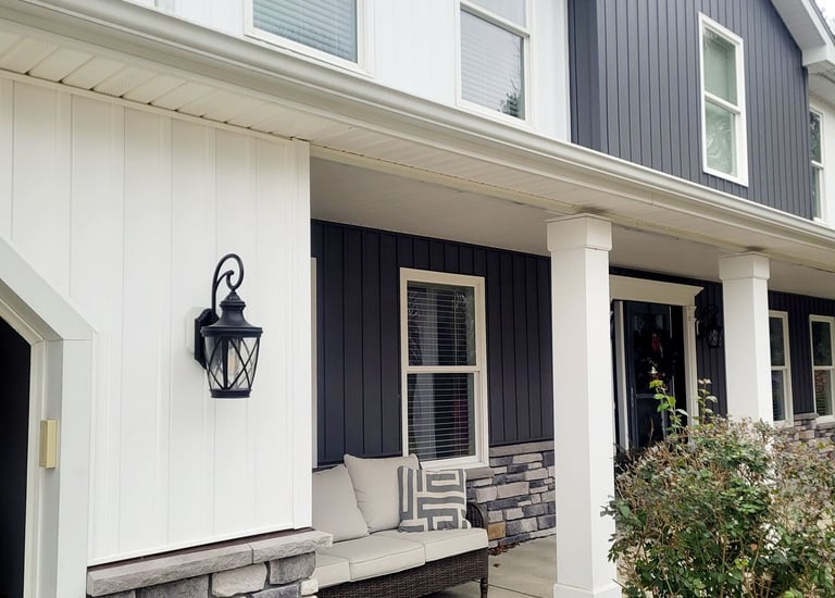 New white and gray vertical siding