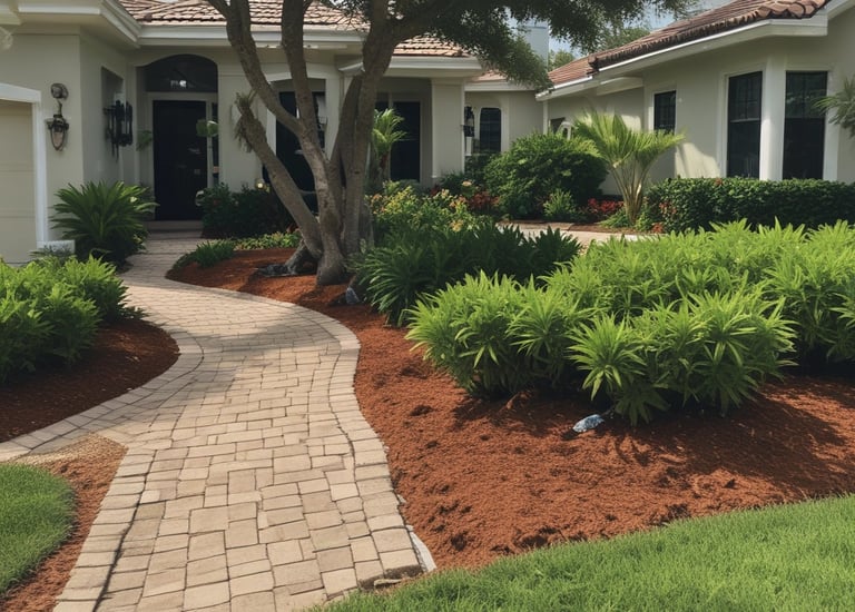 A neatly trimmed tree with fresh green leaves in a sunny yard.
