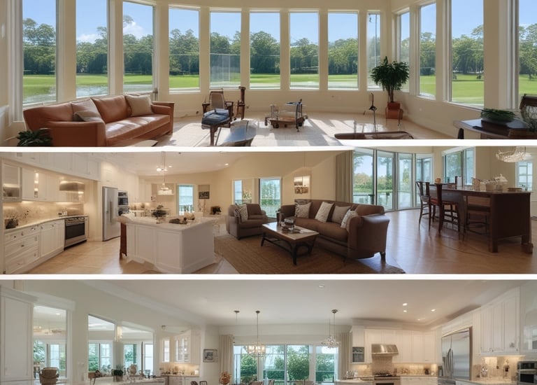 A sparkling clean office space with sunlight streaming through large windows.