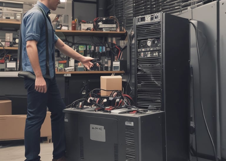 UPS battery backup system in a server room environment.