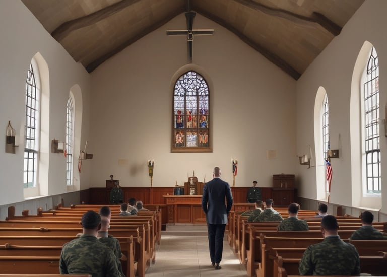 Futuristic Christian military sci-fi book cover with armored soldiers and glowing crosses.