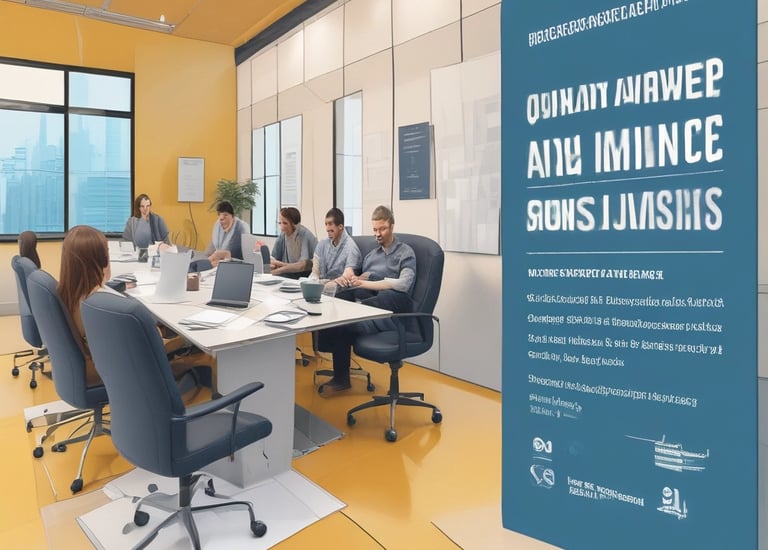 A group of professionals collaborating over documents and laptops in a bright office.