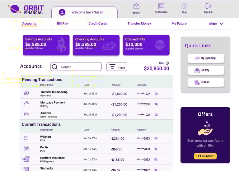 Orbit Financial Banking application for desktop Iteration 2