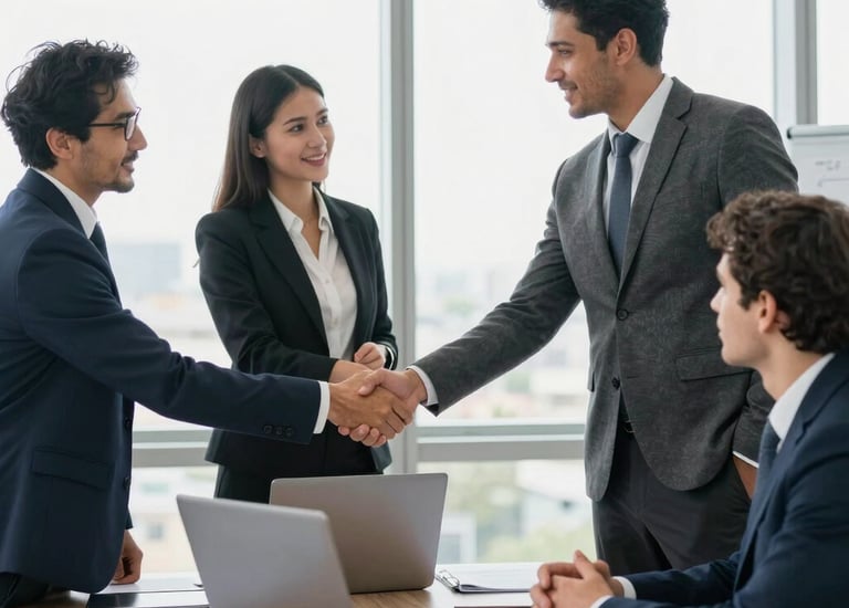 A team analyzing market data on digital tablets in a bright office.