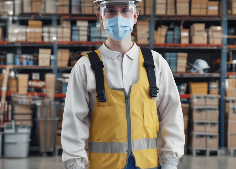 Stacks of PPE gear arranged neatly in a government facility.