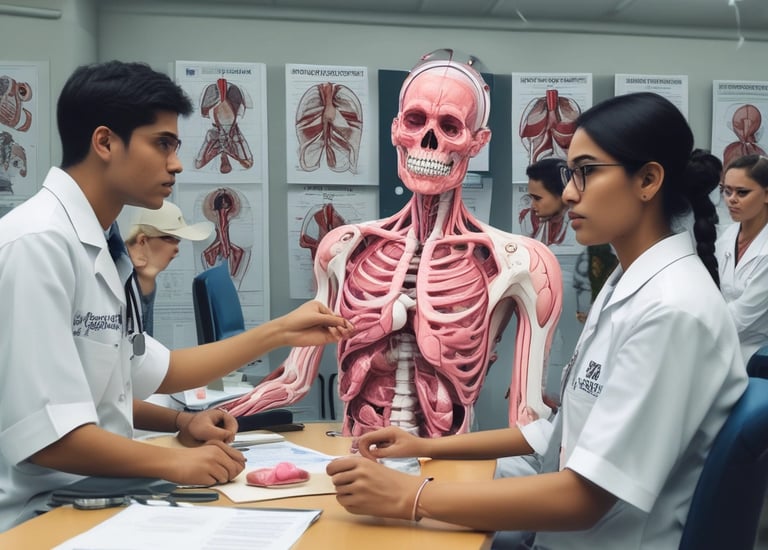A group of nursing students collaborating on a medical case study.