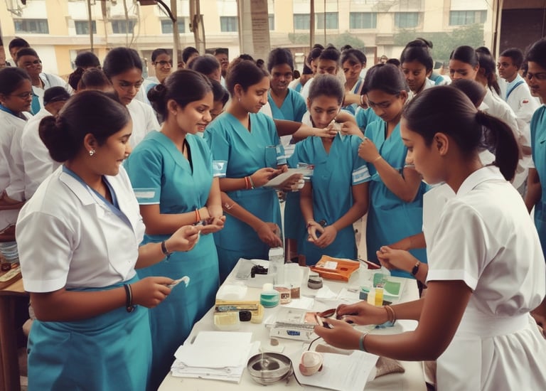 Faculty mentoring students during a community health outreach program.