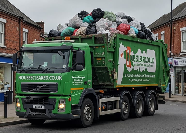 Housed Cleared bin lorry crammed with rubbish.