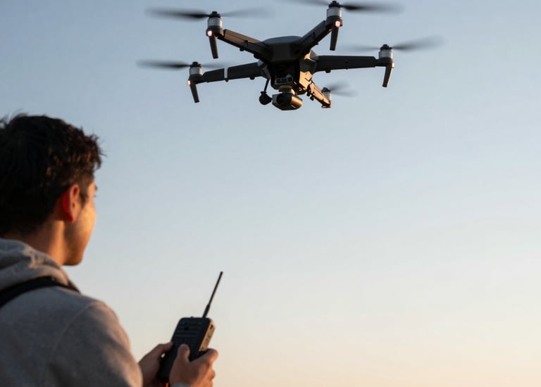 Close-up of drone equipped with radio transmitters and sensors.