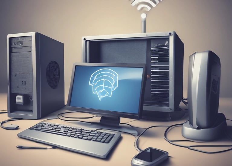 Close-up of hands repairing a computer motherboard with tools.