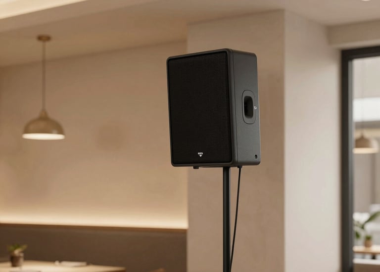 Elegant audio system integrated seamlessly into a stylish office space