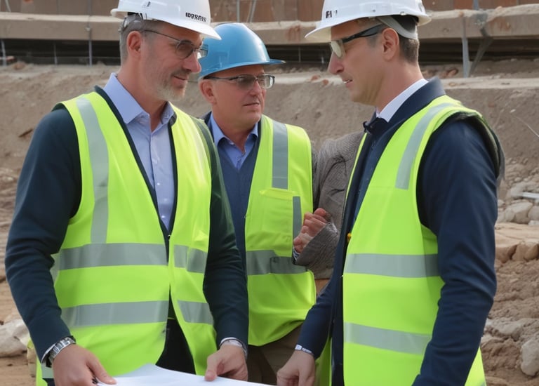 Team collaborating around a table with charts and laptops.