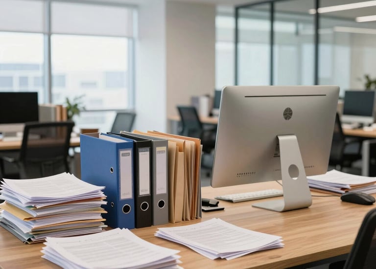 Modern office space with administrative staff working collaboratively