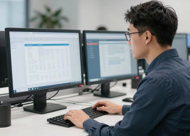 Business analyst presenting process improvements on a whiteboard.