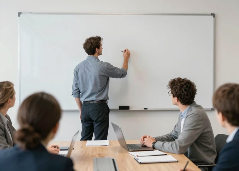 Consultant presenting a healthcare project plan to clients.