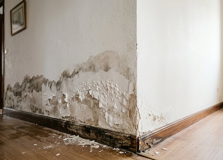 Muro interior con humedad por capilaridad por contacto directo con el terreno