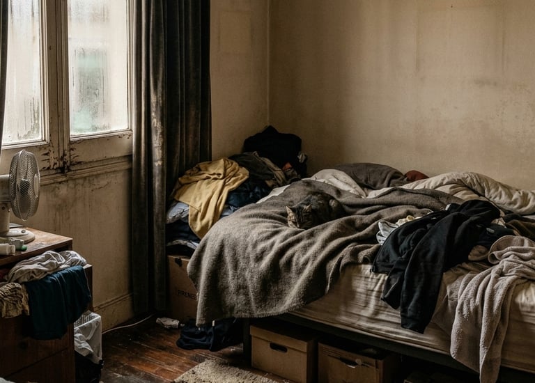 Dormitorio con olor a humedad y ambiente cargado por exceso de humedad interior