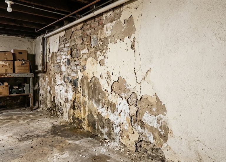 Sótano con muros deteriorados por humedad por capilaridad