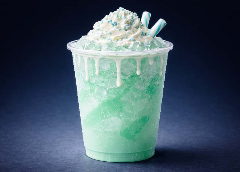 Savage Sodas seasonal special mint dirty soda topped with whipped cream and drizzle