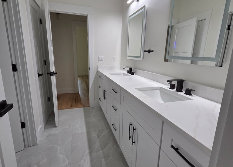 Modern bathroom installation with dual sinks, sleek fixtures, and elegant finishes for enhanced comf