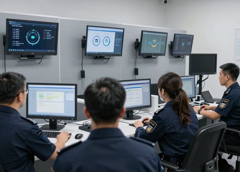 Close-up of hands analyzing certification seals on technical equipment.