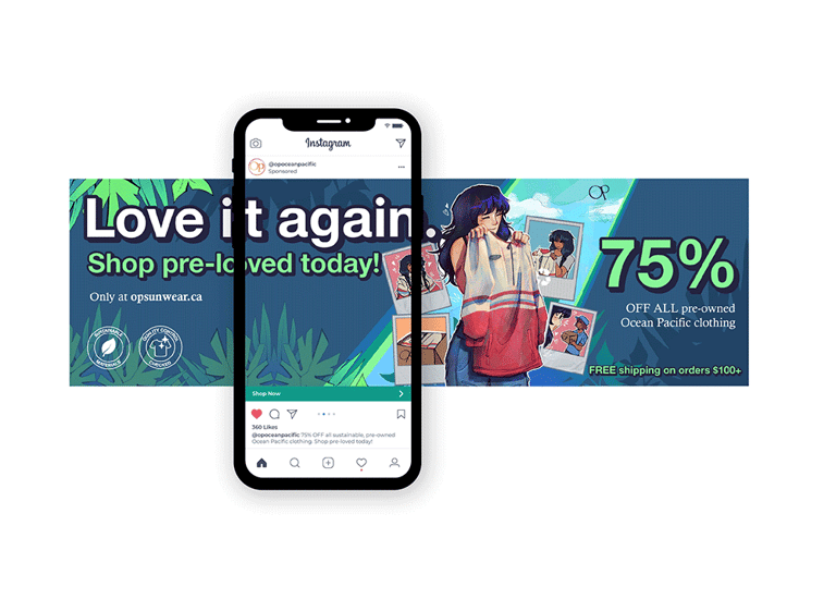 Ocean Pacific eco-friendly campaign carousel mockup