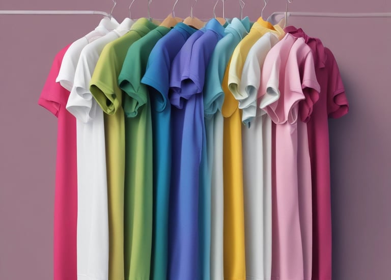 A close-up of custom branded t-shirts neatly folded on a table.