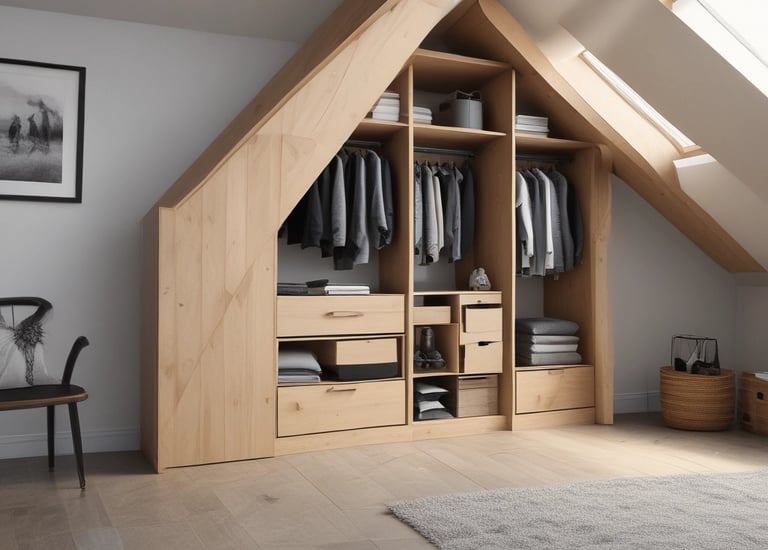 Detail of a fitted wardrobe corner showing flawless joinery and premium wood finish.