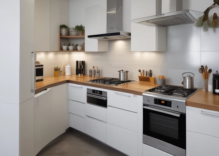 A sleek custom kitchen featuring a modern minimalist design with smooth wooden cabinetry and integrated appliances.