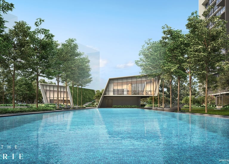 Majestic view of The Orie's twin 40-storey luxury residential towers soaring over Lorong 1 Toa Payoh