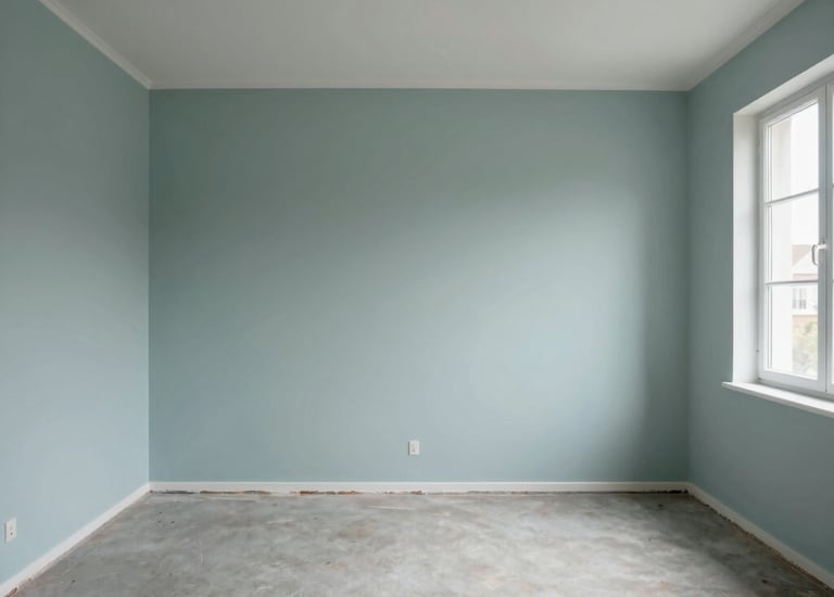 Before and after photo of a living room wall freshly painted in vibrant colors.