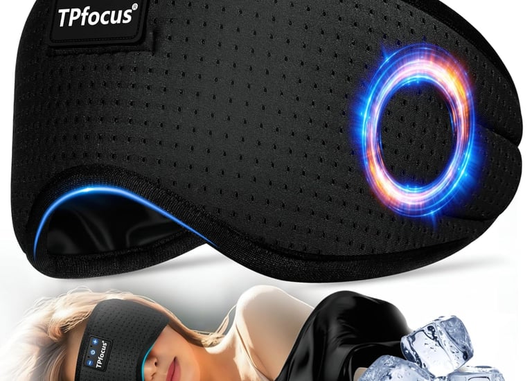 TPfocus bluetooth sleep mask for side sleepers with thin speakers and cooling eye cover for insomnia relief.
